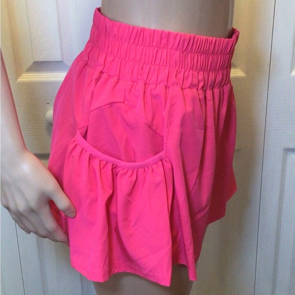 Love Tree Womens Hot Pink High Waisted Flowy Athletic Shorts W/ Pockets Lg - Picture 3 of 8